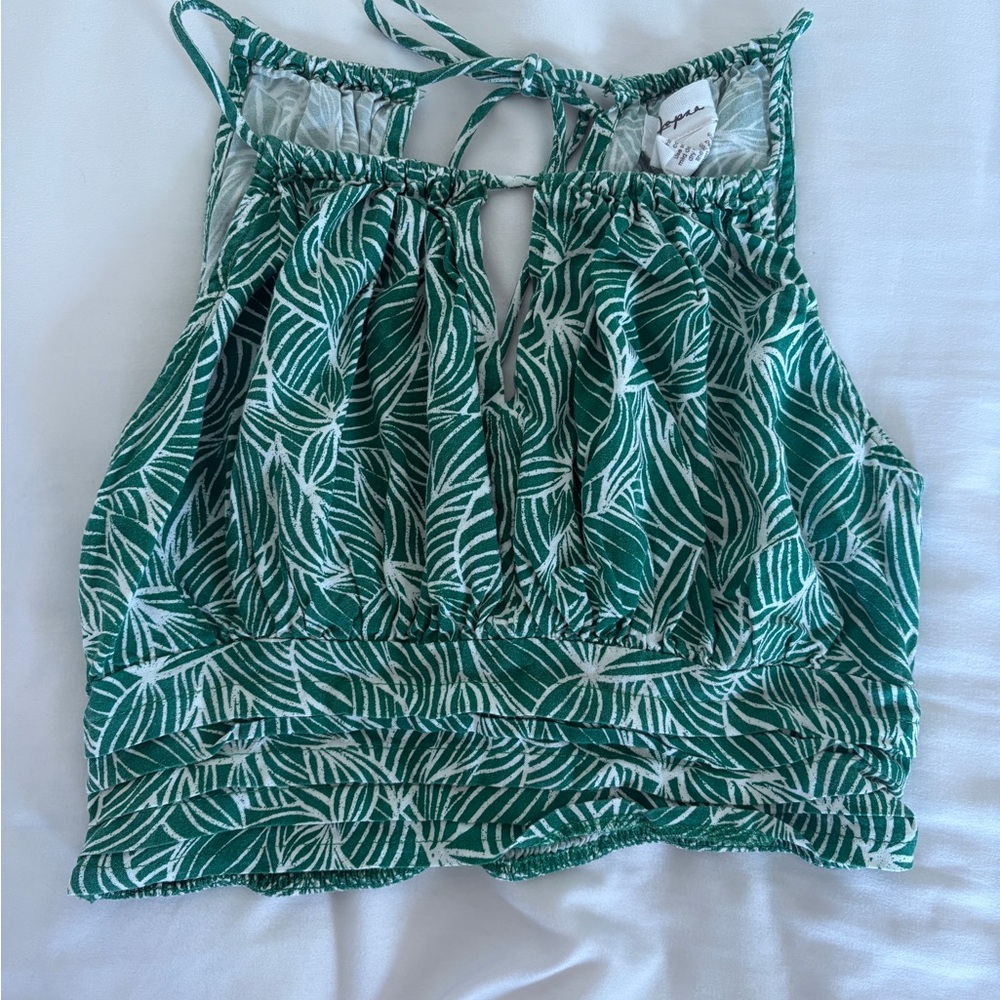 Tropical Green Leaf Print Tank Top